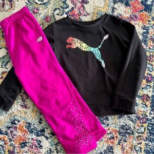 Girls 2pcs Long Sleeve Puma / New Balance Outfit Set